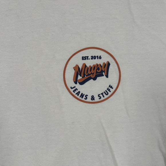 Mugsy Jeans Mens T Shirt XL Cream Graphic Print Short Sleeve Cotton Casual Tee - Picture 4 of 8